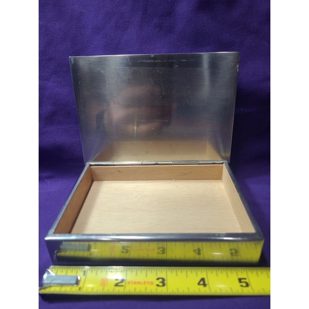 1950s Vintage MCM Stainless Steel & Teak Cigarette/Trinket Box 5 1/2" x 4" x 1"